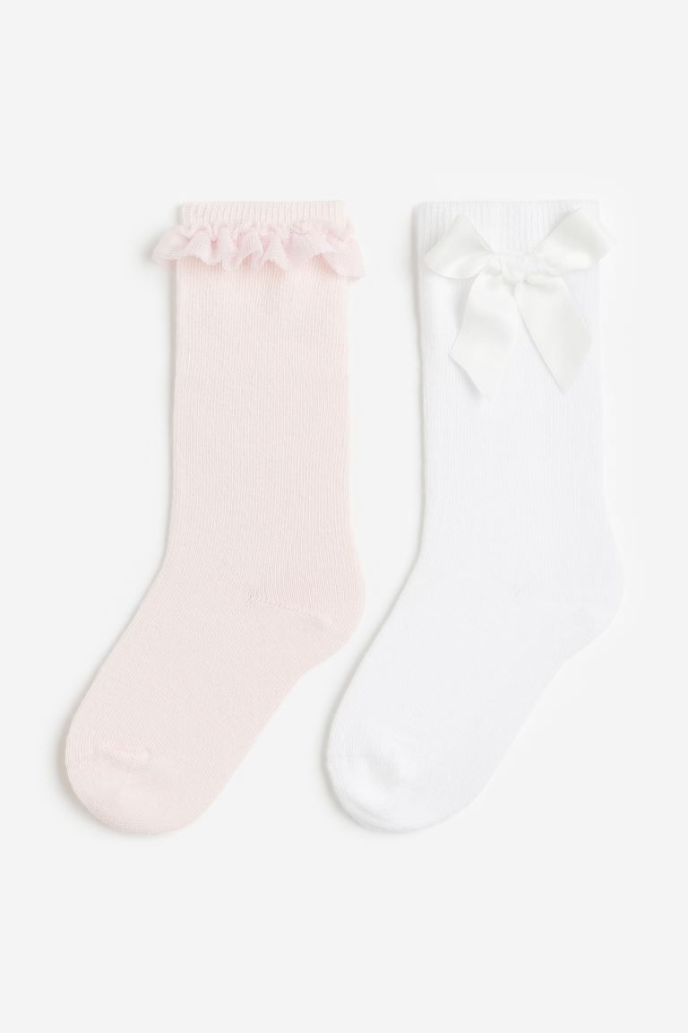 2-pack Knee Socks - Light pink/white - Kids | H&M US | H&M (US + CA)