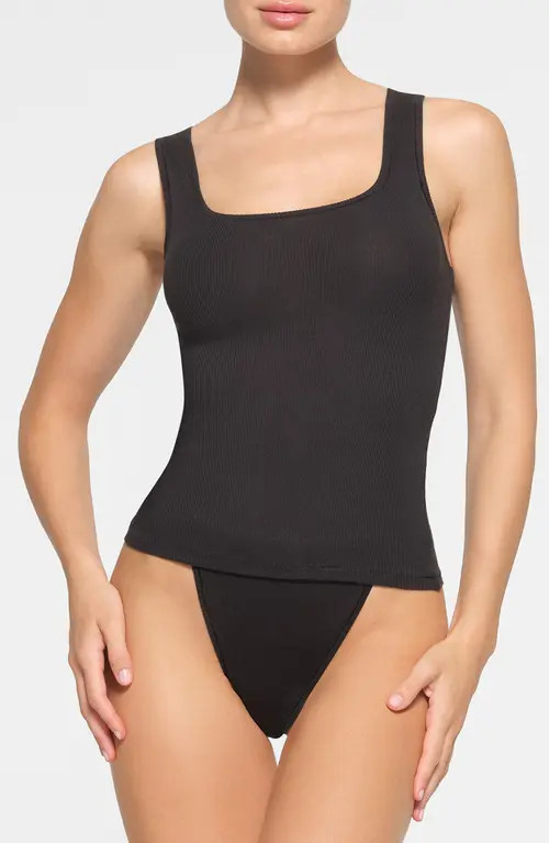SKIMS Cotton Rib Long Tank in Soot at Nordstrom, Size X-Small | Nordstrom