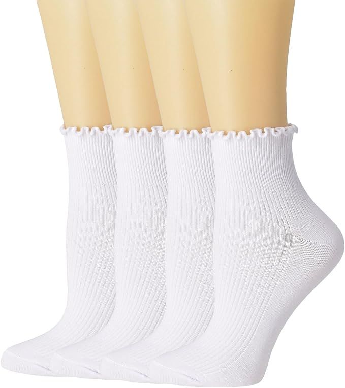 SRYL Ruffle Ankle Socks for Women's,Casual Cute Turn-Cuff Socks Soft Breathable Knit Cotton Lettu... | Amazon (US)