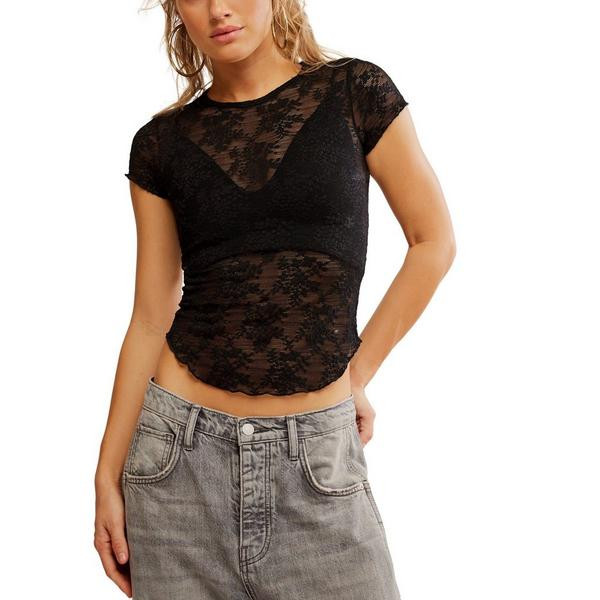 Women's Free People Ready To Go Lace Shirt Medium Black | Scheels Sports