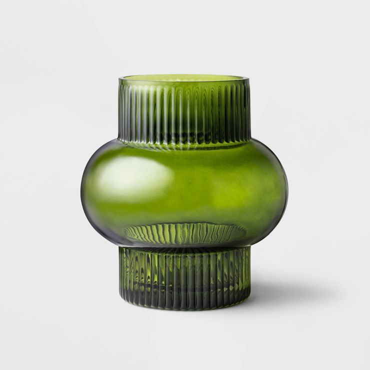 Medium Ribbed Sculptural Glass Vase Green | Target