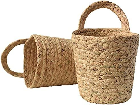 BSLVWG Seagrass Storage Baskets Set of 2,Hand Woven Basket Indoor Outdoor Storage Flower Cover Conta | Amazon (US)