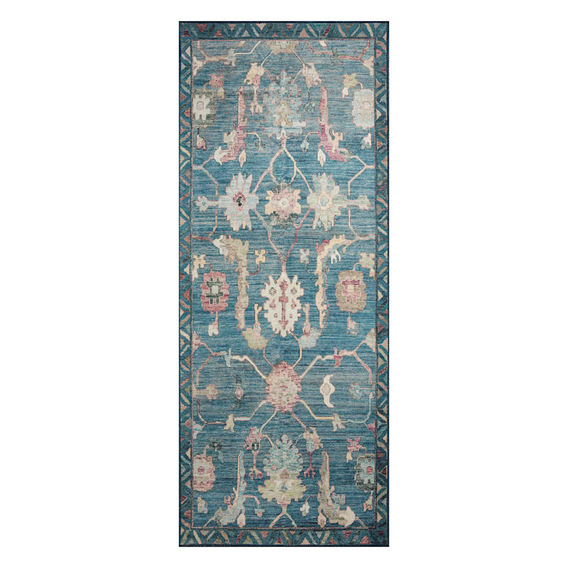 Blue & Multicolor Opal Border Runner, 2x5 | At Home