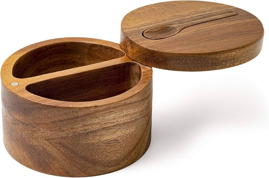 DecoVibe Acacia Salt Box Divided with Magnetic Swivel - 2-Compartment Wooden Spice Cellar - Elega... | Amazon (US)