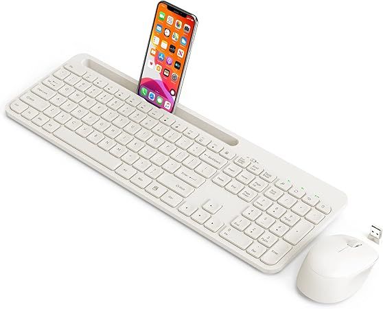 Wireless Keyboard and Mouse Combo, WisFox 2.4GHz Ergonomic USB Keyboard with Phone Holder, Full-S... | Amazon (US)