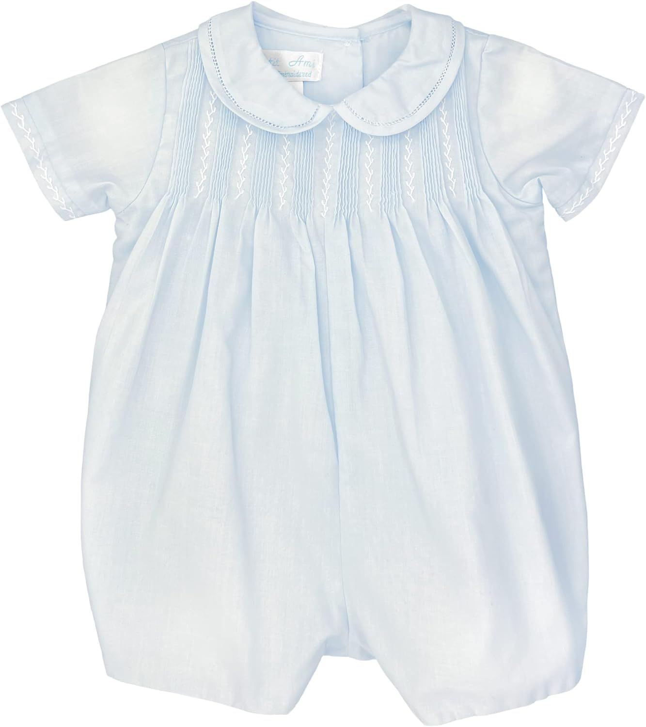 Petit Ami Baby Boys' Romper with Pintucks and Feather Stitching | Amazon (US)