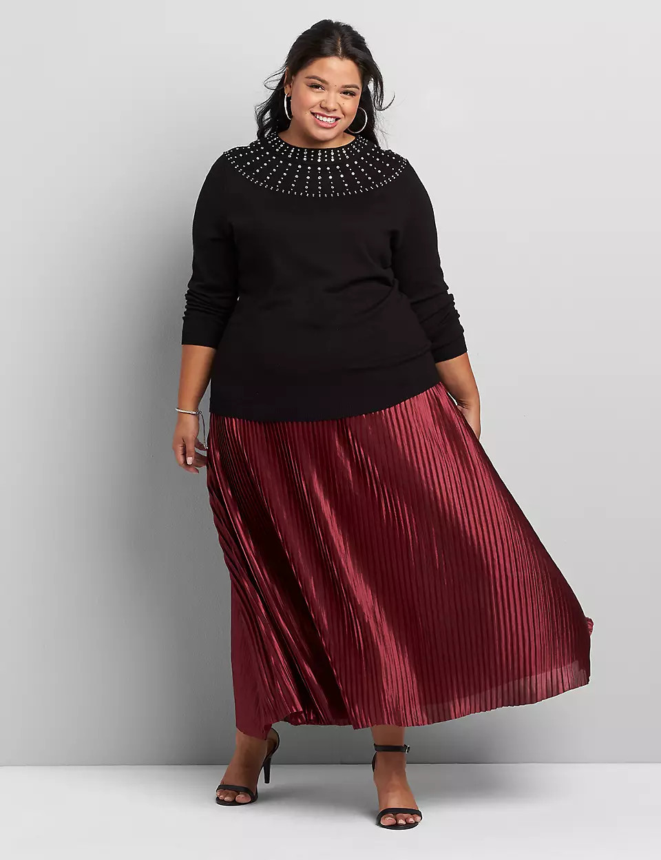 Metallic Pleated Midi Skirt | Lane Bryant (US)