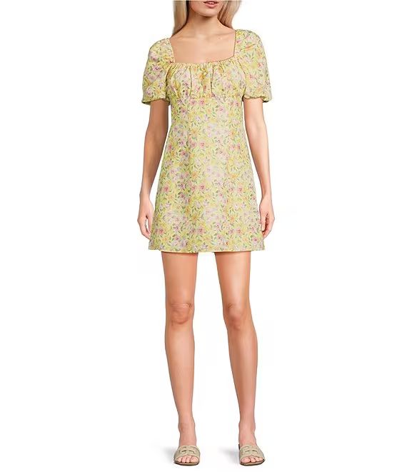 Floral Print Puff Sleeve Empire Waist Dress | Dillard's