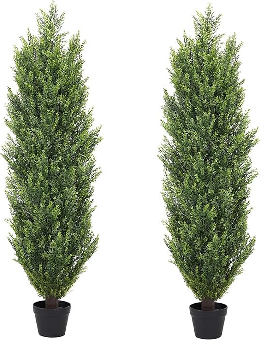 THE BLOOM TIMES Artificial Topiary Cedar Trees Outdoor 4FT Tall 2 Set, Realistic Faux Pine Cypres... | Amazon (US)