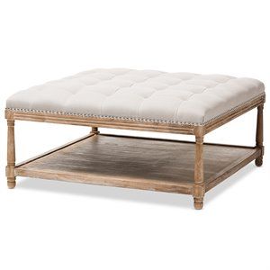 Bowery Hill Square Coffee Table Ottoman in Beige and Oak | Cymax