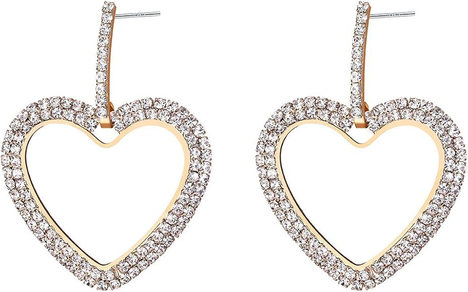 Dangle Pave Rhinestone Geometric Earrings - Silver or Gold Drop Crystal Geometry Earrings for Wom... | Amazon (US)
