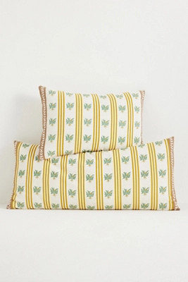 Tess Cotton Screen Printed Floral Striped Pillow | Anthropologie (US)