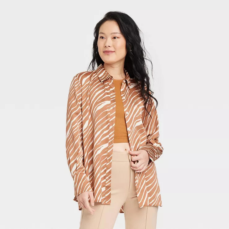 Women's Long Sleeve Oversized Satin Button-Down Shirt - A New Day™ | Target