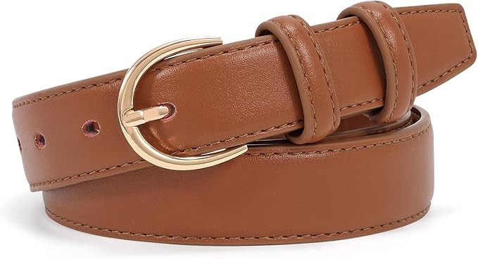 JASGOOD Women's Leather Belt for Jeans Pants Fashion Gold Buckle Ladies Dress Belt | Amazon (US)