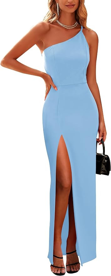 PRETTYGARDEN Women's Summer Formal Wedding Guest Dresses One Shoulder Spaghetti Strap High Slit M... | Amazon (US)