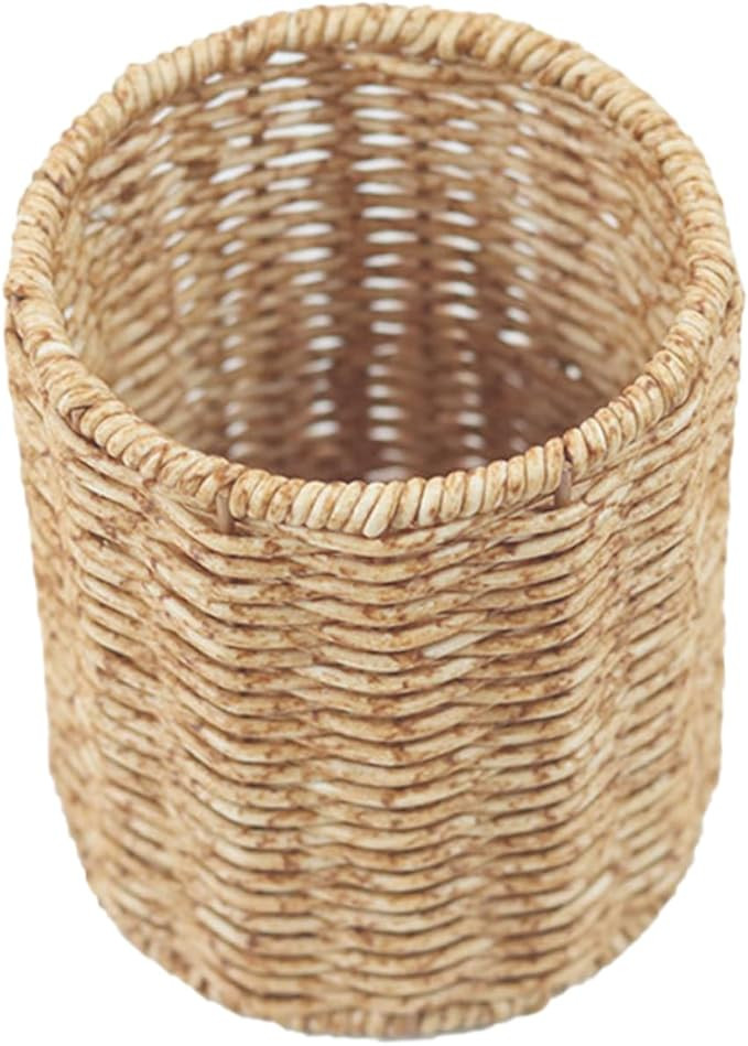 Cabilock Imitation Rattan Woven Pen Holder Stylish Round Pencil Organizer for Office Decorative C... | Amazon (US)