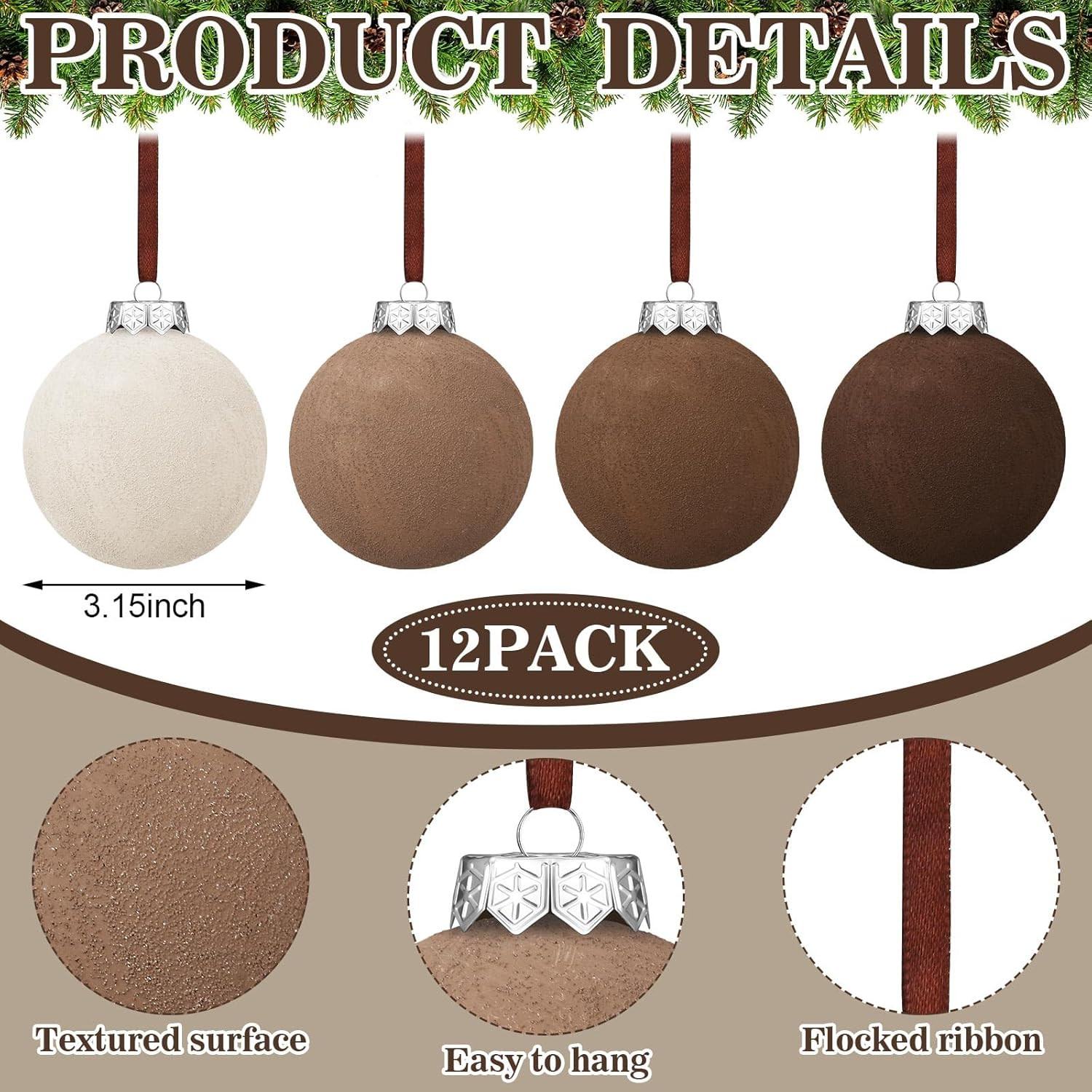 12 Pcs Neutral Christmas Ball Ornaments 3.15 Inch Matte Textured Christmas Ornaments Shatterproof... | Amazon (US)
