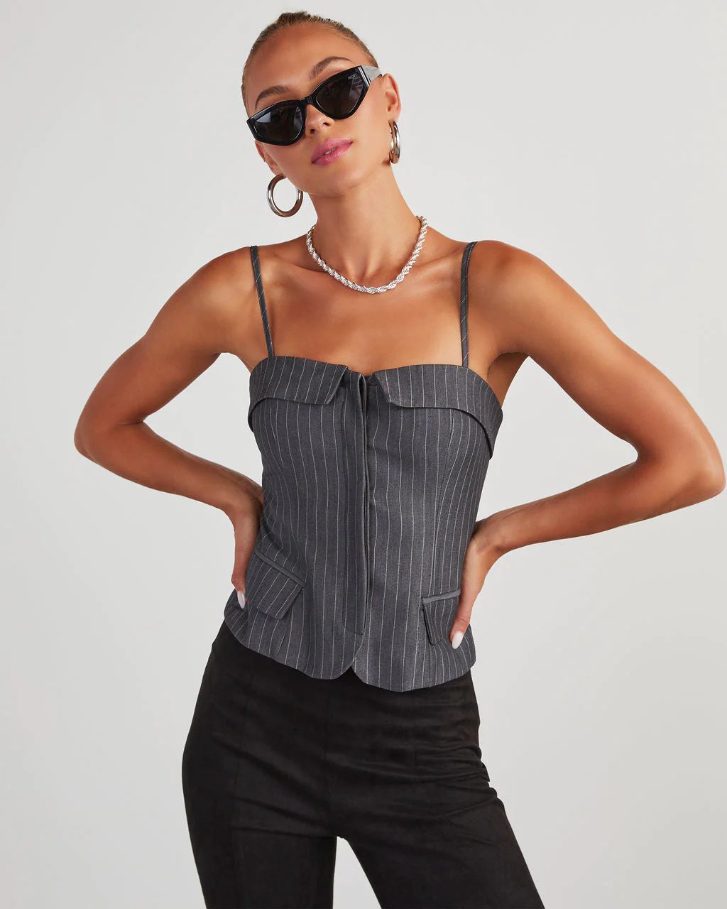 Annie Pinstripe Button Front Bustier Top | VICI Collection