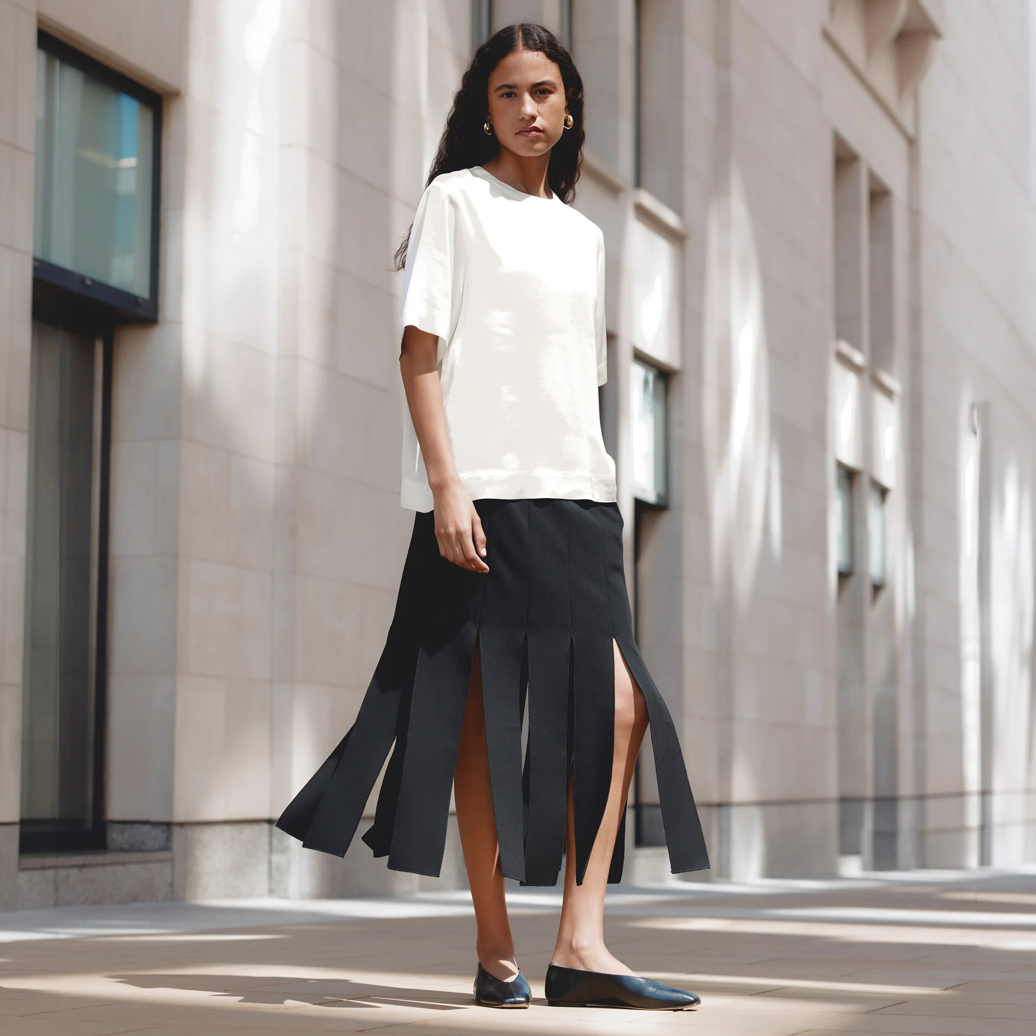 Black Tailored Panel Split Skirt | Albaray