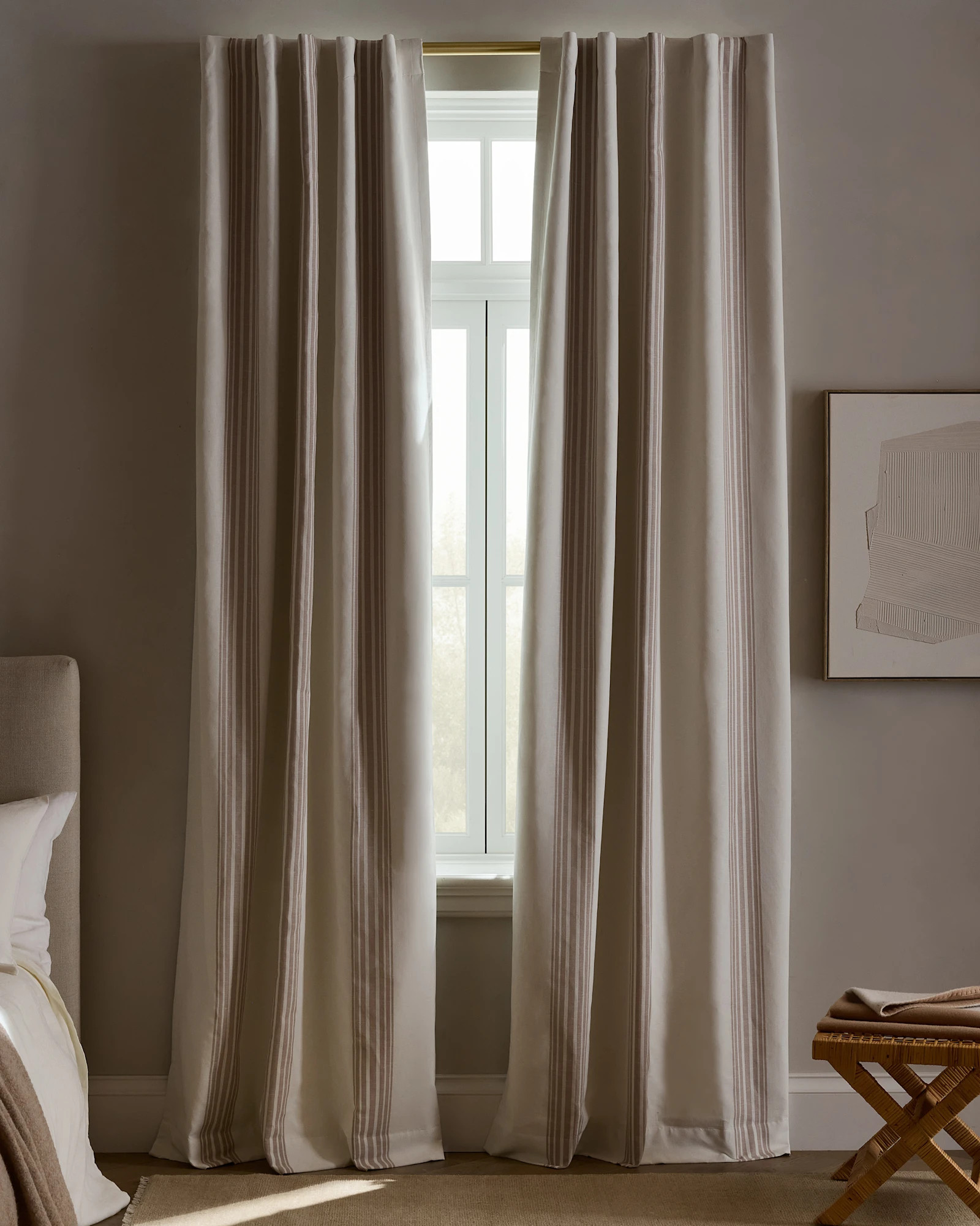 Coastal Stripe Linen Cotton True Blackout Curtain in Ivory/Natural | Quince