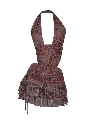 Amazon.com: SOLY HUX Women's Y2k Skirt Sets 2 Piece Outfits Leopard Halter Crop Tops and Ruffle L... | Amazon (US)