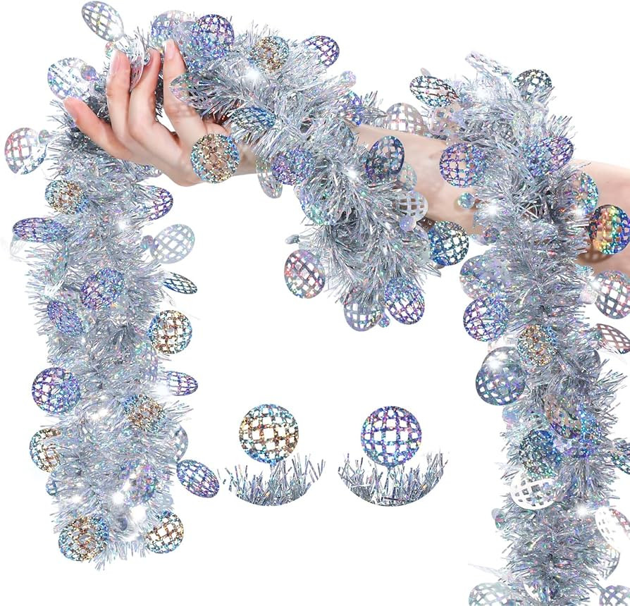 Blosssound 26 Feet Silver Disco Ball Tinsel Garland Glitter Metallic Tinsel Twist Garland for Ind... | Amazon (US)