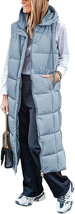 Zwurew Women's Long Quilted Vest Hooded Sleeveless Puffer Vest Jacket Full-Zip Padded Coat Winter... | Amazon (US)