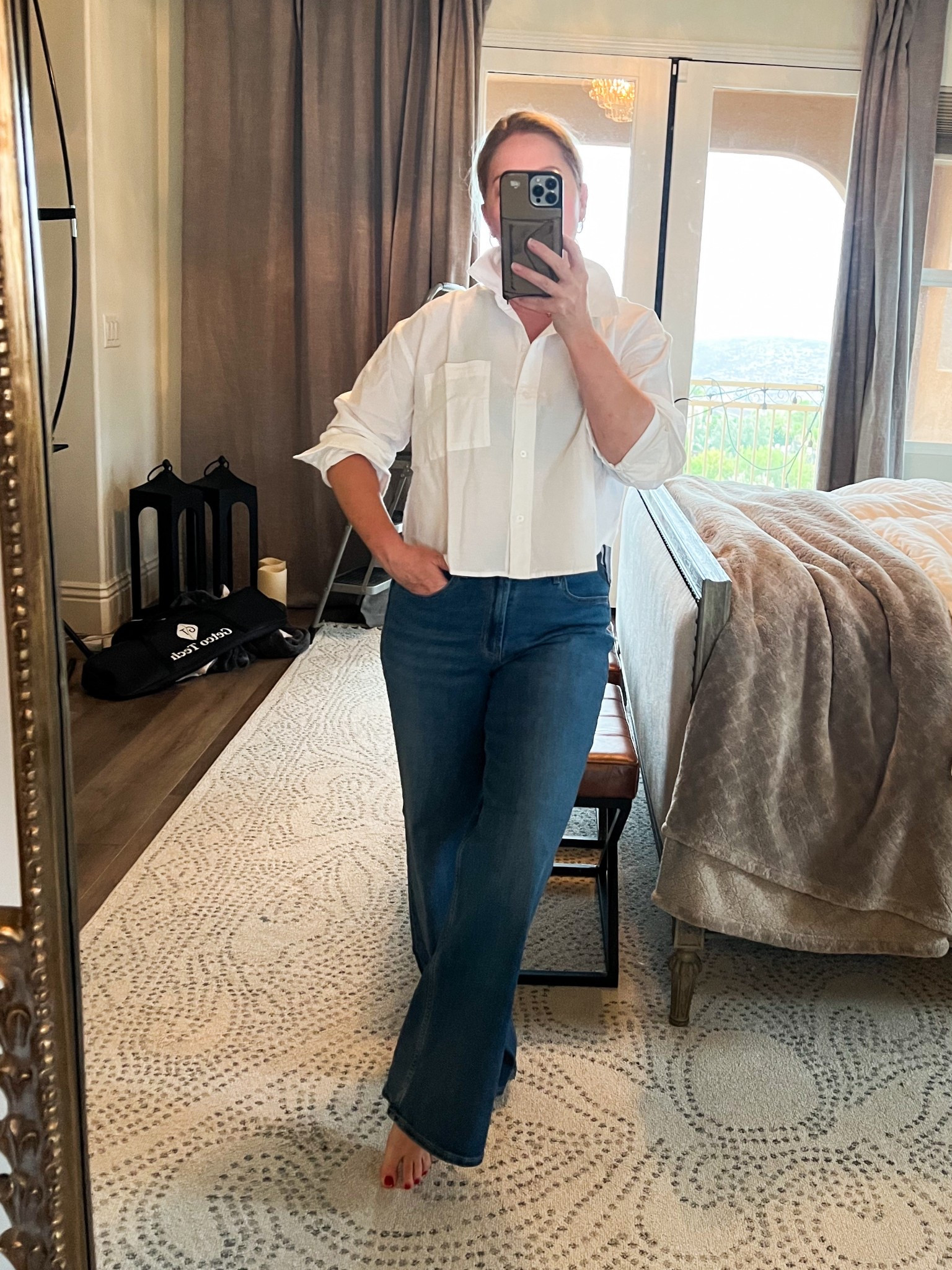I love this cropped button down oxford shirt so much I just ordered it in another color. I’m wearing a petite medium. The wide legged jeans have a stretch that makes them so comfortable. I’m 5’2” wearing a petite. The length is perfect for me. They also come in regular and long. Everything is on sale and comes in several color and sizing options! 

#LTKFindsUnder50 #LTKStyleTip #LTKSaleAlert