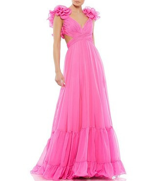 Ieena for Mac Duggal Chiffon V-Neck Sleeveless Cut Out Corset Gown | Dillards