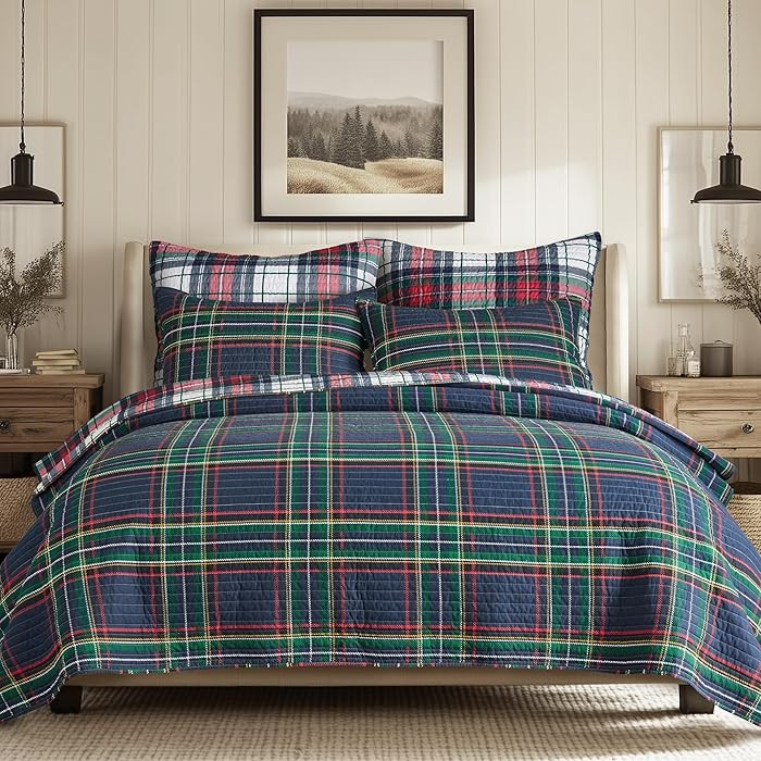 Levtex Home - Spencer Plaid Navy - Full/Queen Quilt (88x92.) - Plaid - Red Green White - Reversib... | Amazon (US)