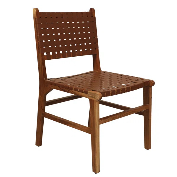 Bernita 18'' H Buffalo Leather Upholstered Acacia Side Chair | Wayfair North America