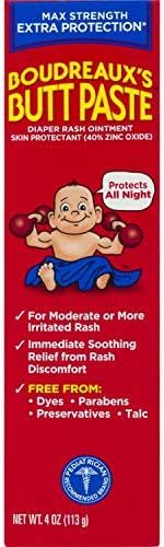 Boudreaux's Butt Paste Maximum Strength Diaper Rash Cream, Ointment for Baby, 4 oz Tube | Amazon (US)