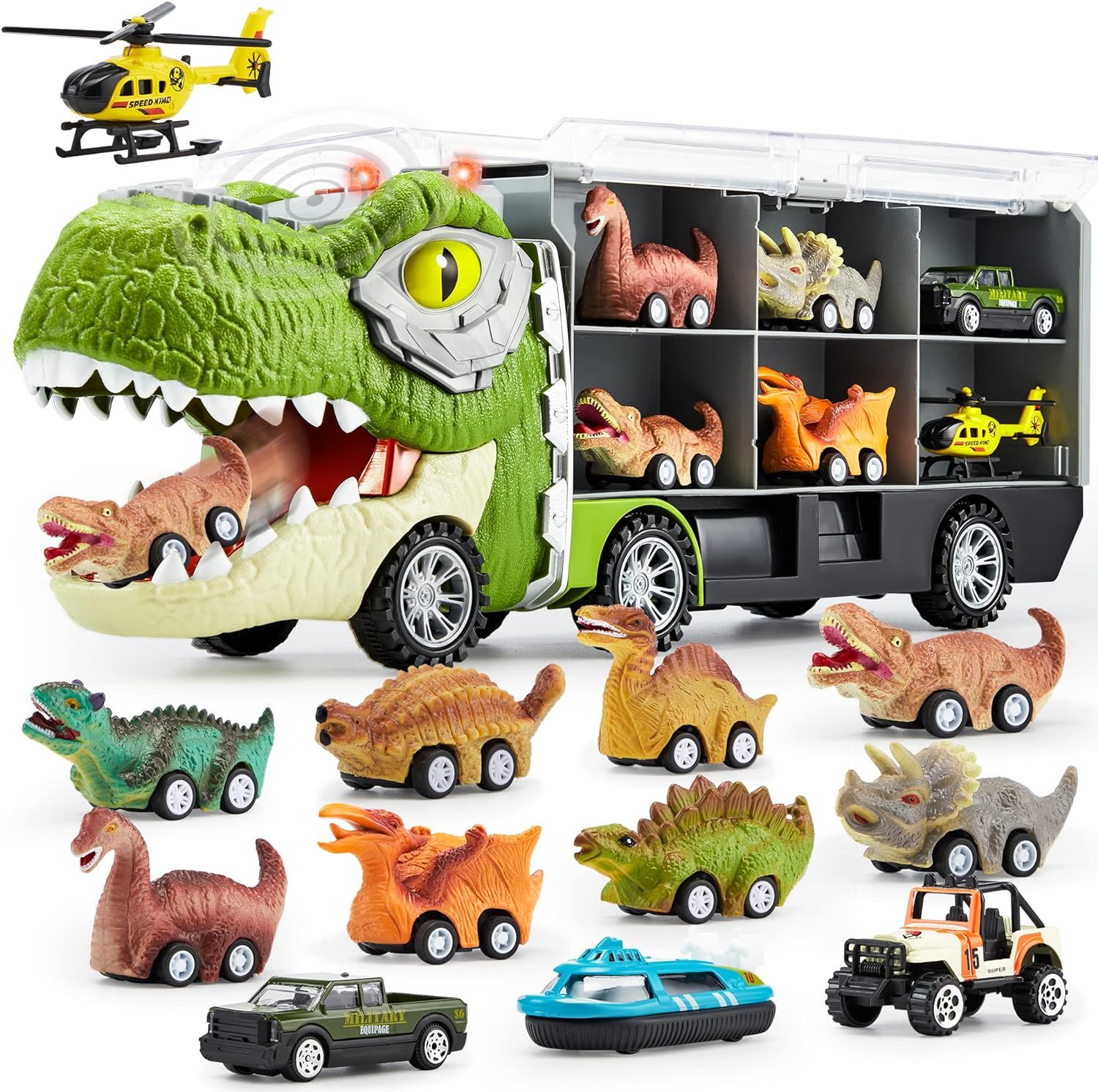 JOYIN 13 in 1 Dinosaur Toys for Kids 3-5, Dinosaur Truck with 12 Pull Back Cars, Dinosaur Cars Se... | Amazon (US)