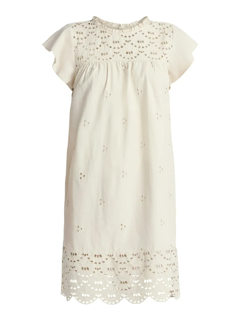 Time and Tru Women's Eyelet Mini Dress with Flutter Sleeves, Sizes XS-XXXL | Walmart (US)