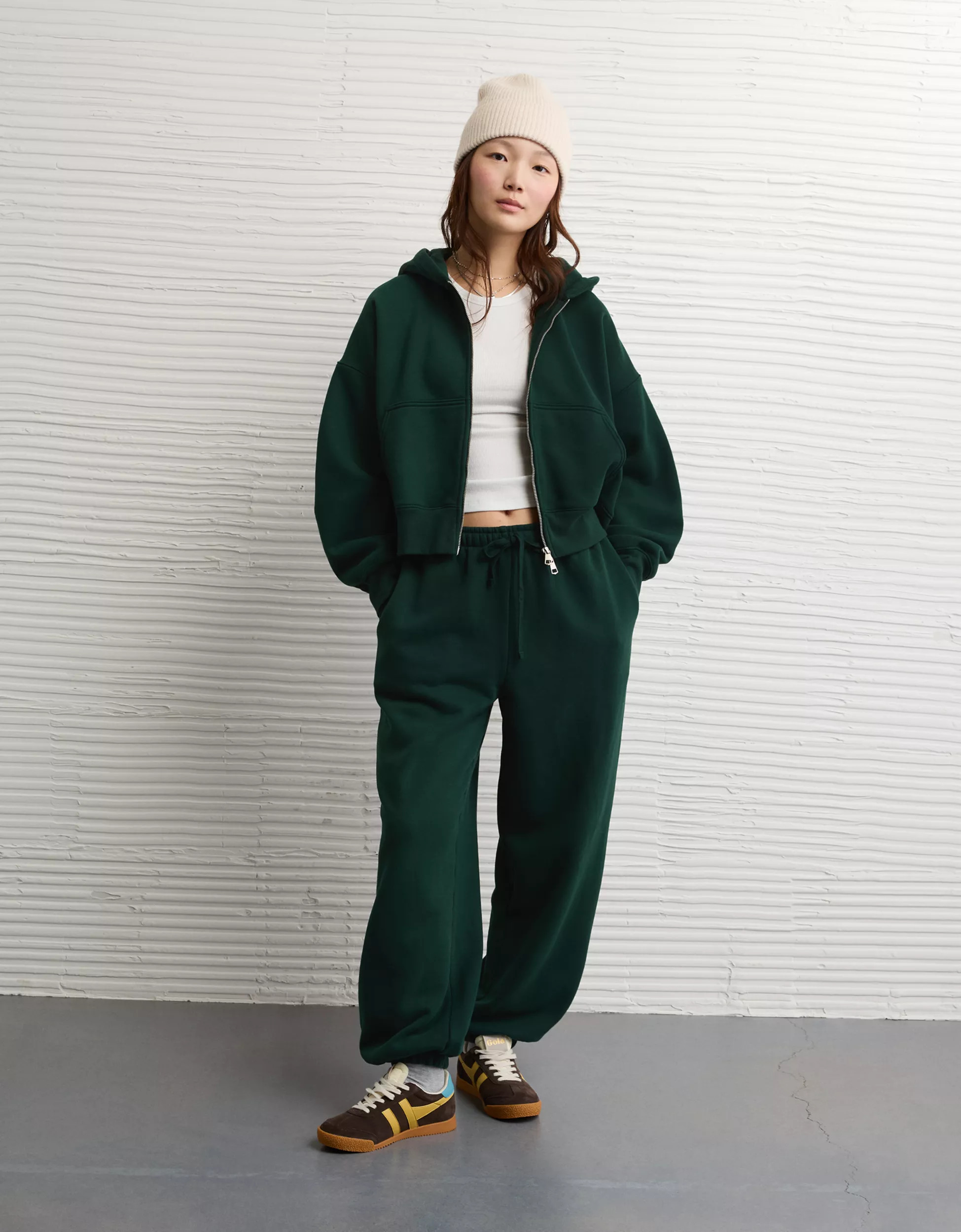 AE Everyday Luxe Barrel Sleeve Full Zip Hoodie | American Eagle Outfitters (US & CA)