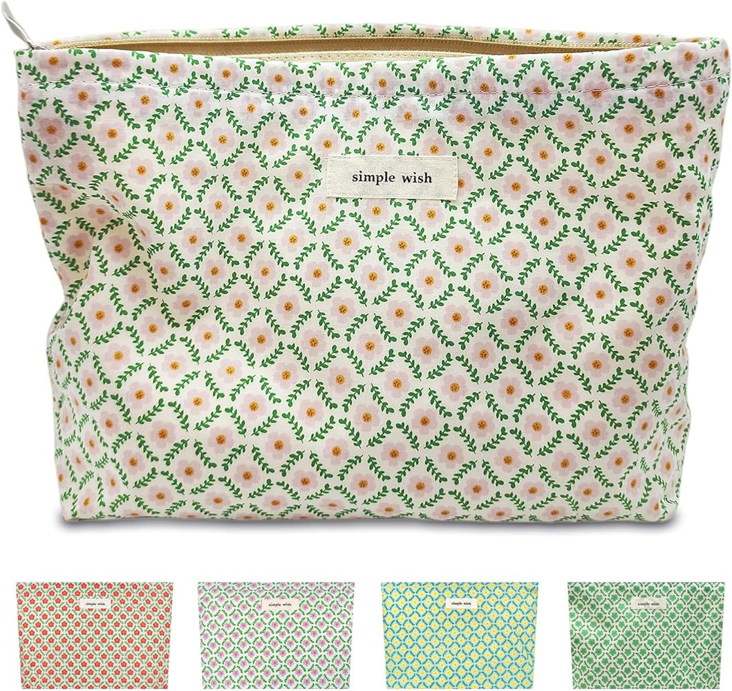 STARDW Flower Cosmetic Bags Makeup Bags for Women,Travel Makeup Bag Large Capacity Canvas Makeup Bag | Amazon (US)