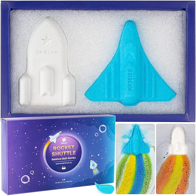 ORIGLAM Kids Bath Bombs for Boys, 2 Extra Large Space Shuttle & Rocket Bath Bombs for Kids Bubble... | Amazon (US)