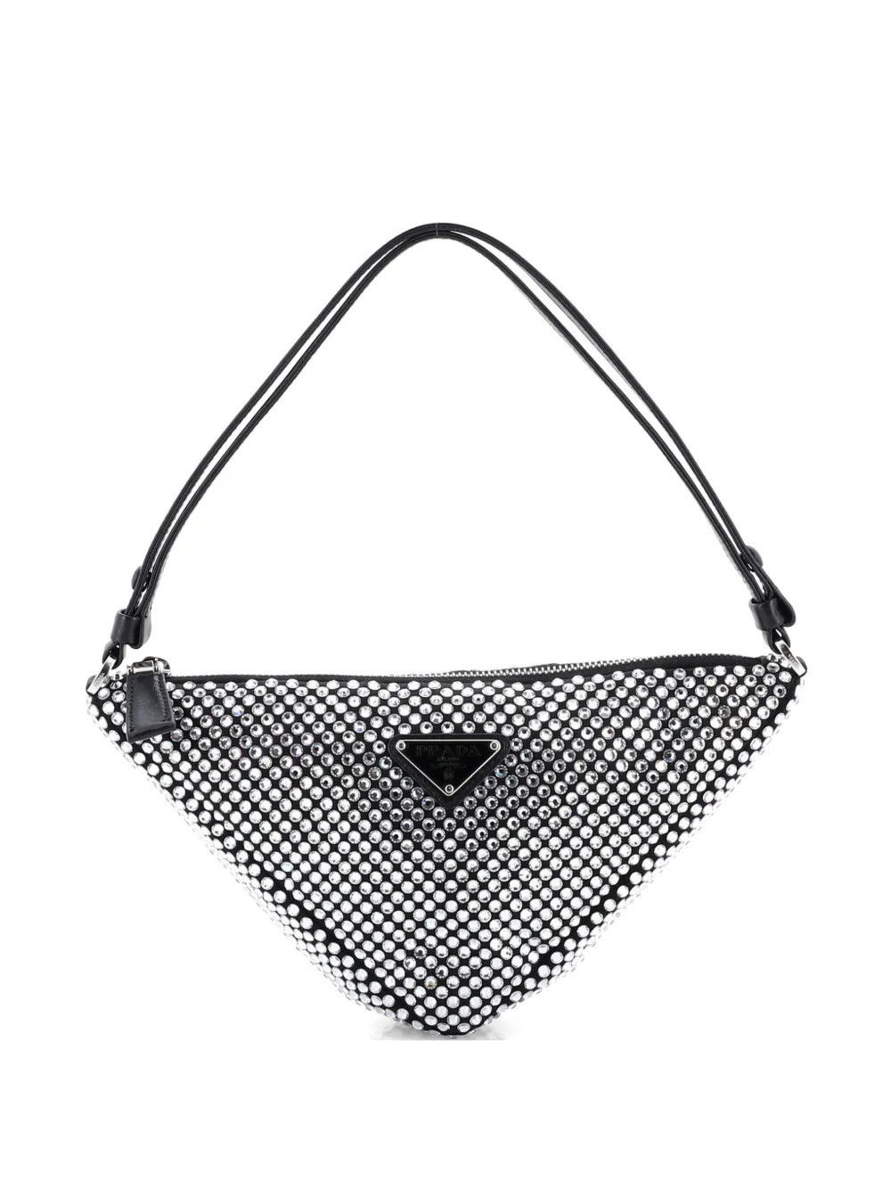 Prada Pre-Owned Triangle Top Handle Pouch Bag Crystal Embellished Satin Mini satchel - Black | Farfetch Global