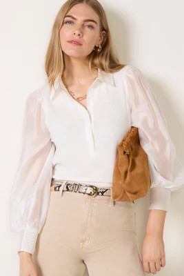 EVEREVE Women's Nelly Sheer Sleeve Top, Size XL, White | Evereve