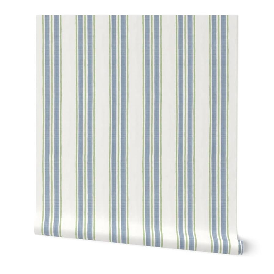 Removable Wallpaper Swatch - Stripe Green Blue Grey Multi Stripes Traditional Custom Pre-Pasted W... | Amazon (US)