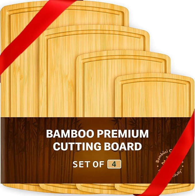 Wood Cutting Boards for Kitchen - Bamboo Cutting Board Gift Set with Deep Juice Groove & Side Han... | Amazon (US)