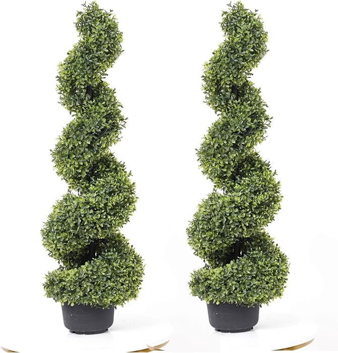 35 Inch Artificial Boxwood Topiary Tree Spiral Plants Fake Faux Plant Decor in Plastic Pot Green ... | Amazon (US)