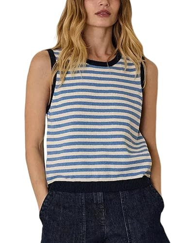 Hongsui Women's Striped Color Block Sweater Vest Ribbed Knit Tank Tops Oversized Crewneck Pullove... | Amazon (US)