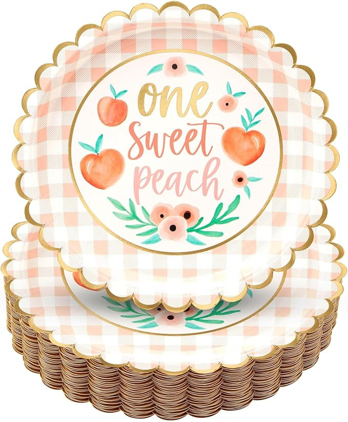 Sparkle and Bash 48 Pack One Sweet Peach Paper Plates - One Sweet Peach Birthday and Baby Shower ... | Amazon (US)