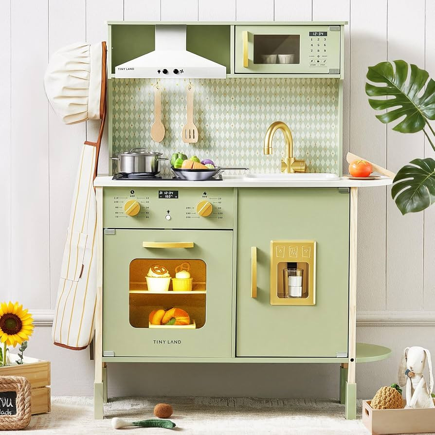 Tiny Land Play Kitchen for Kids, Wooden Farmhouse Kitchen Playset Chef Pretend Play Set for Toddl... | Amazon (US)