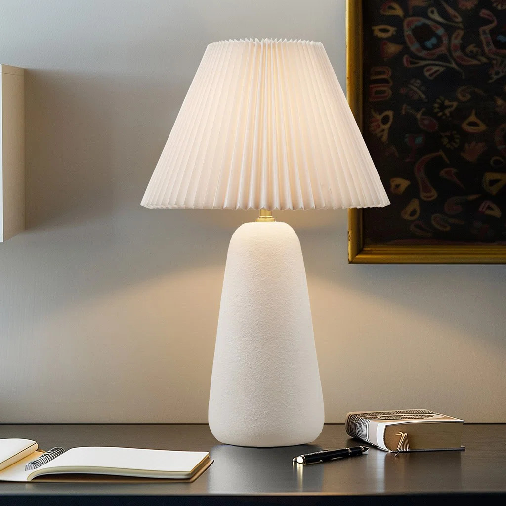 Veluna Textured Ceramic Table Lamp With Fluted Fabric Shade | Wayfair North America