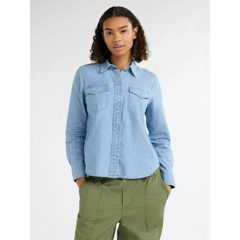 Free Assembly Women’s and Women's Plus Western Denim Shirt, Sizes XS-4X | Walmart (US)