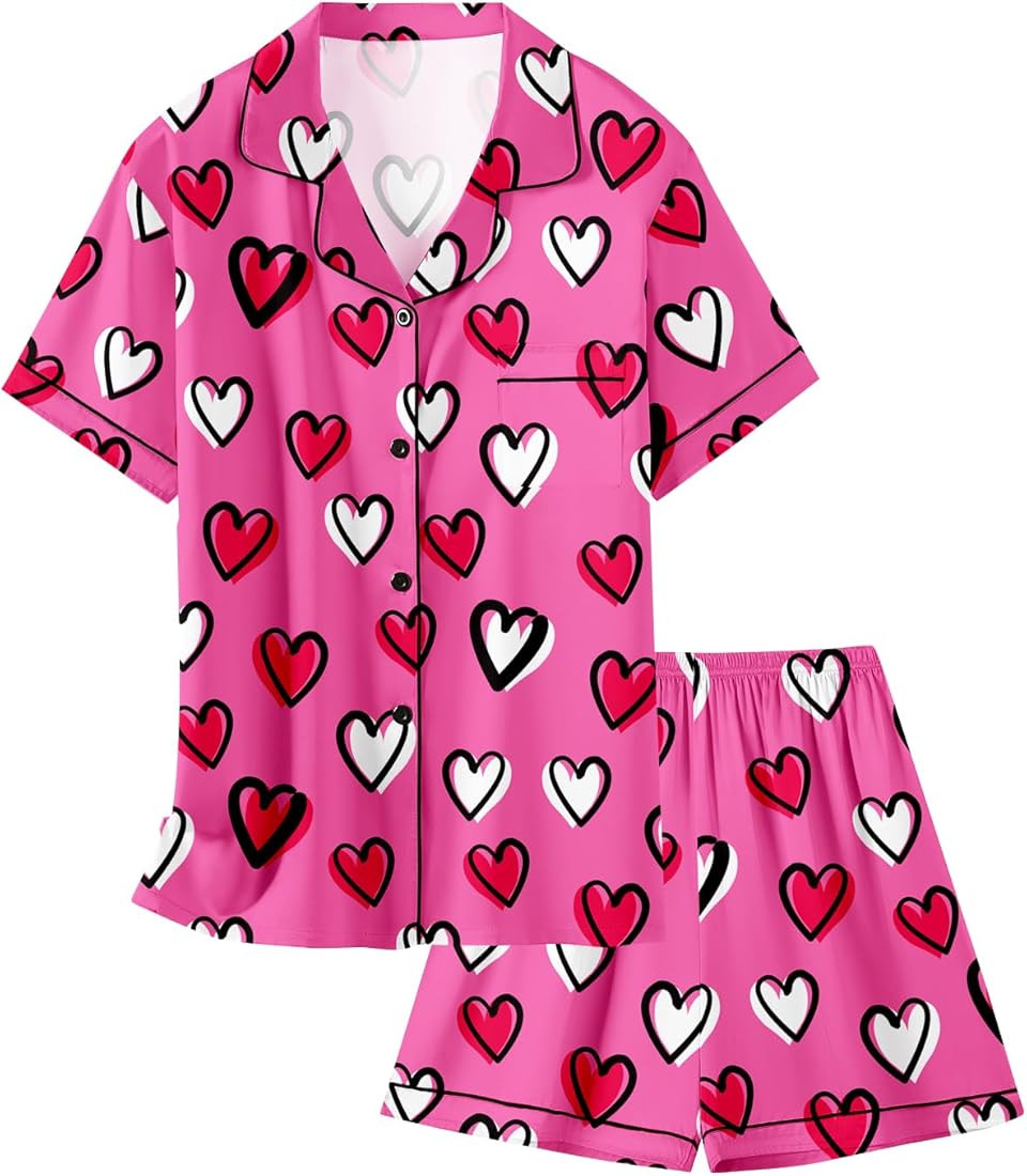 Schbbbta Girls Womens Pajamas, Satin Silky Pjs Set Kids 2Pcs Button-Down Nightwear Sleepwear Gift... | Amazon (US)