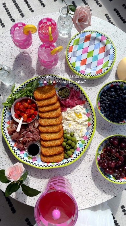 It’s time to bring some fun and color to your outdoor entertaining! 🤍🩷🩵🖤 The Palm Springs Collection from @mackenziechilds adds the prettiest pop of color to any gathering and makes even the simplest spread feel special. And bonus points they are durable!
I turned my favorite platter into a loaded hash brown board with burrata, prosciutto, marinated tomatoes, olives, and all the little extras. 

#MCPartner

#LTKSeasonal #LTKHome