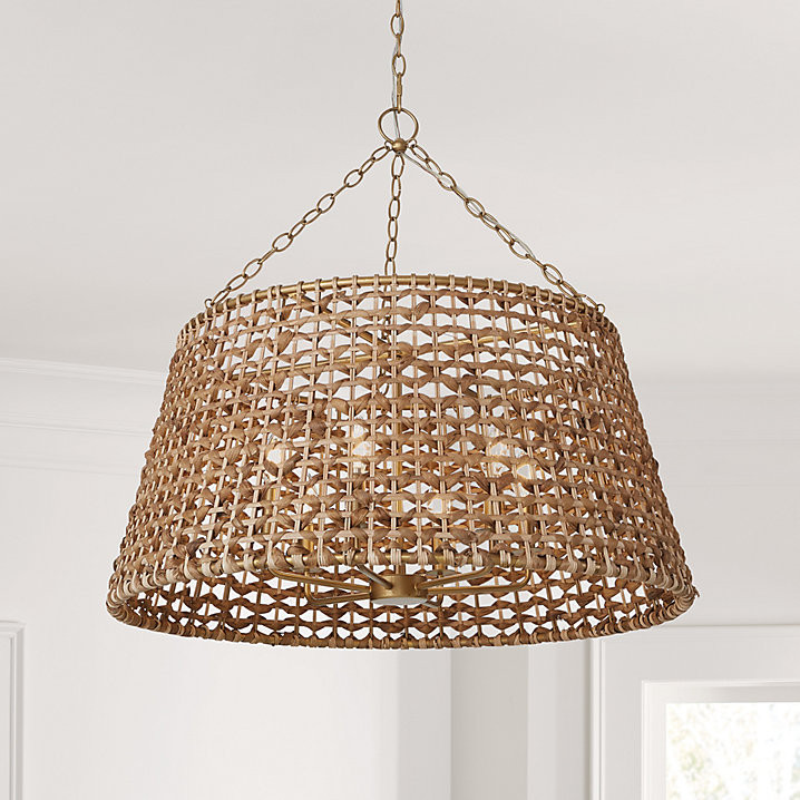 Poppy Woven Drum Chandelier with Antique Brass Accents & Natural Seagrass Rattan | Ballard Designs, Inc.